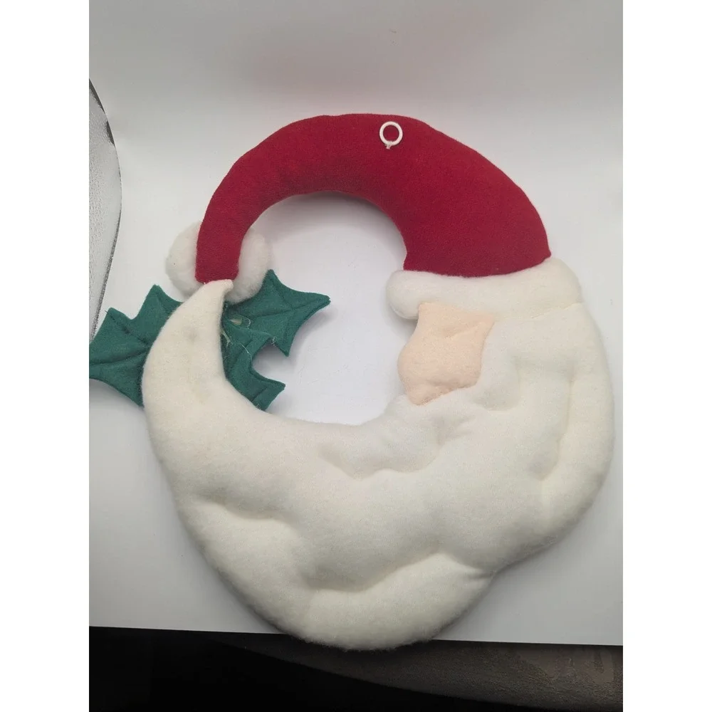 Vtg Plush Santa Claus Christmas Wreath Half Moon Holiday‎ Decoration Holly Berry